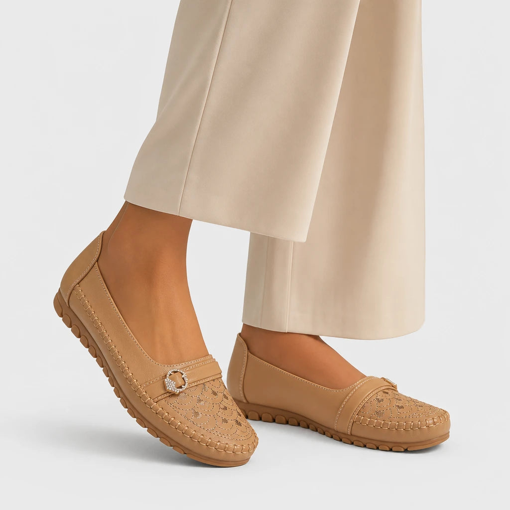 goreyodoly Women Comfortable Slip-On Loafers, Lightweight Breathable Wide Fit Flats with Embroidery & Rhinestone Buckle (Copie) (Copie) (Copie)