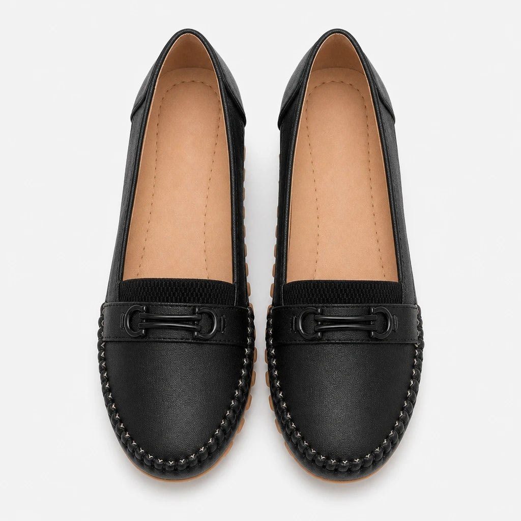 goreyodoly Women Comfortable Slip-On Loafers Lightweight Breathable Wide Fit Flats with Chain Decoration (Copie)