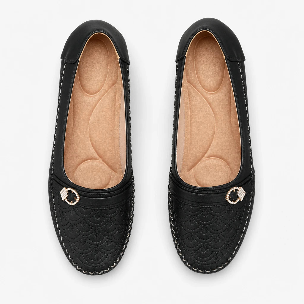 goreyodoly Women Comfortable Slip-On Loafers, Lightweight Breathable Wide Fit Flats with Embroidery & Rhinestone Buckle (Copie) (Copie)