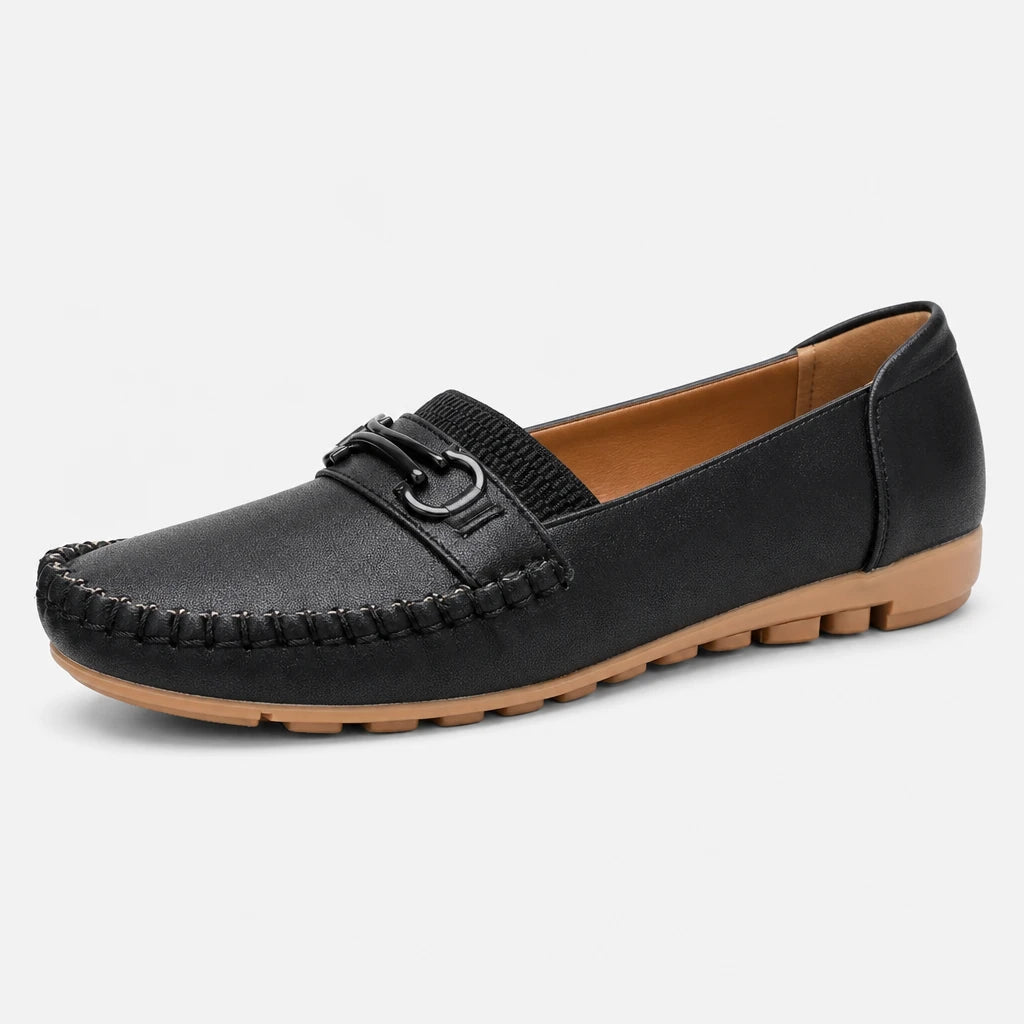 goreyodoly Women Comfortable Slip-On Loafers Lightweight Breathable Wide Fit Flats with Chain Decoration (Copie)