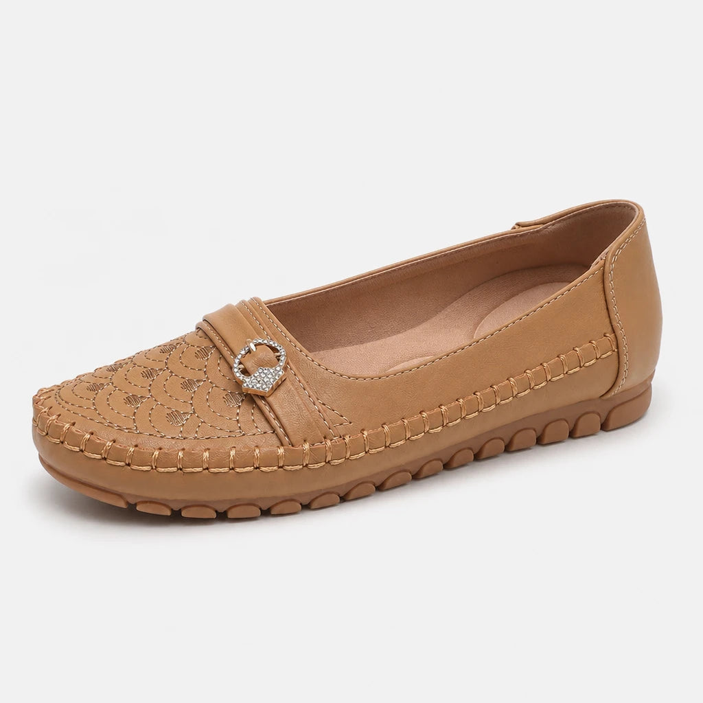 goreyodoly Women Comfortable Slip-On Loafers, Lightweight Breathable Wide Fit Flats with Embroidery & Rhinestone Buckle (Copie) (Copie) (Copie)