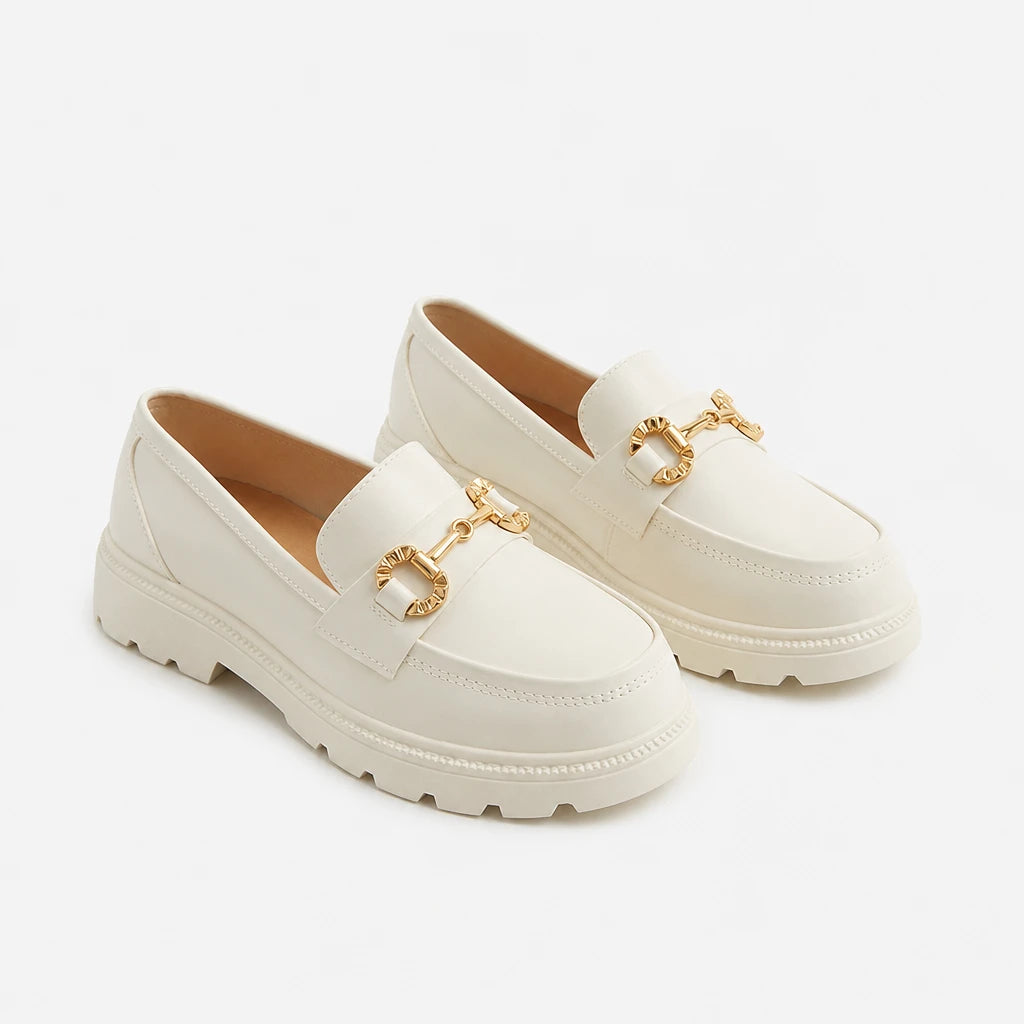 New Loafers British Style Retro Small Gold Buckle Round Head PVC One Pedal (Copie)