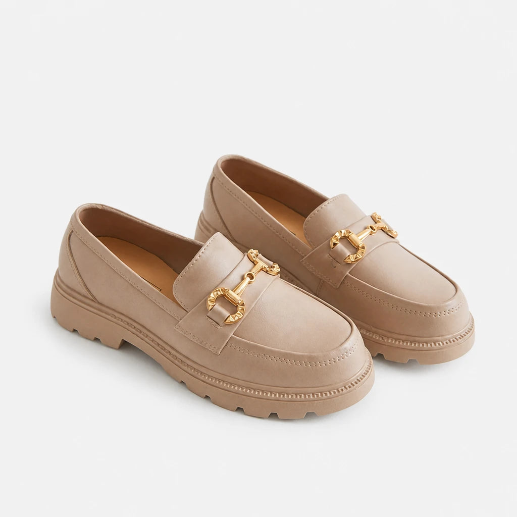New Loafers British Style Retro Small Gold Buckle Round Head PVC One Pedal (Copie) (Copie)