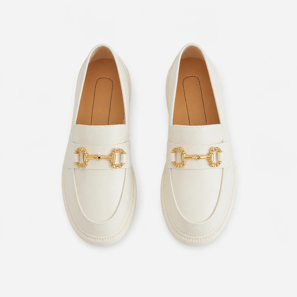 New Loafers British Style Retro Small Gold Buckle Round Head PVC One Pedal (Copie)