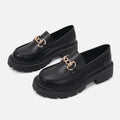 Patent Leather Block Heel Single Shoes Autumn New Round Toe Deep Mouth Metal Chain Platform Anti-Slip Wear-Resistant Loafers (Copie)
