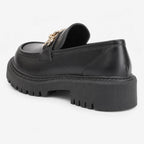 Patent Leather Block Heel Single Shoes Autumn New Round Toe Deep Mouth Metal Chain Platform Anti-Slip Wear-Resistant Loafers (Copie)