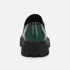 Patent Leather Block Heel Single Shoes Autumn New Round Toe Deep Mouth Metal Chain Platform Anti-Slip Wear-Resistant Loafers (Copie) (Copie)