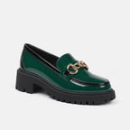 Patent Leather Block Heel Single Shoes Autumn New Round Toe Deep Mouth Metal Chain Platform Anti-Slip Wear-Resistant Loafers (Copie) (Copie)